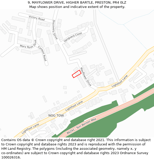 9, MAYFLOWER DRIVE, HIGHER BARTLE, PRESTON, PR4 0LZ: Location map and indicative extent of plot