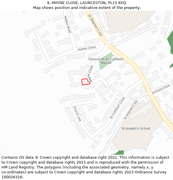 9, MAYNE CLOSE, LAUNCESTON, PL15 8XQ: Location map and indicative extent of plot