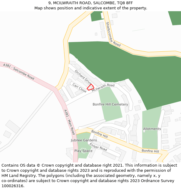 9, MCILWRAITH ROAD, SALCOMBE, TQ8 8FF: Location map and indicative extent of plot