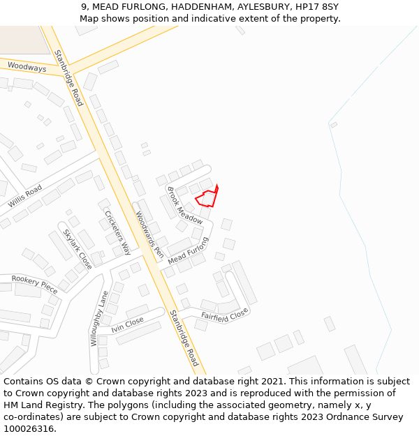 9, MEAD FURLONG, HADDENHAM, AYLESBURY, HP17 8SY: Location map and indicative extent of plot