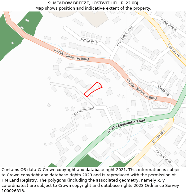 9, MEADOW BREEZE, LOSTWITHIEL, PL22 0BJ: Location map and indicative extent of plot