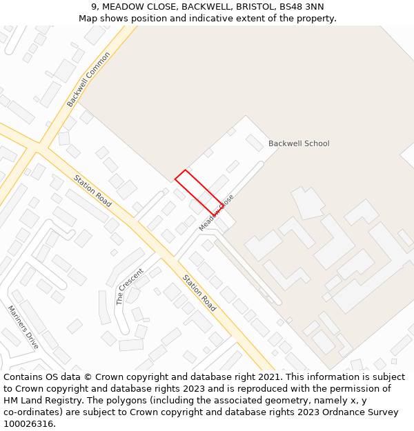 9, MEADOW CLOSE, BACKWELL, BRISTOL, BS48 3NN: Location map and indicative extent of plot