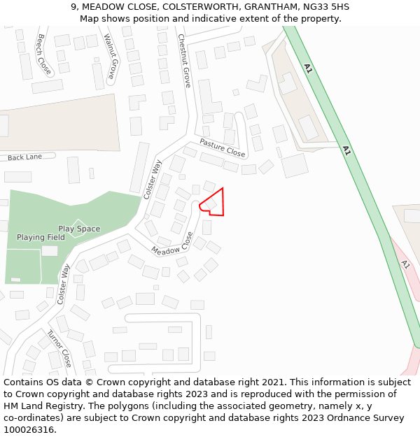 9, MEADOW CLOSE, COLSTERWORTH, GRANTHAM, NG33 5HS: Location map and indicative extent of plot