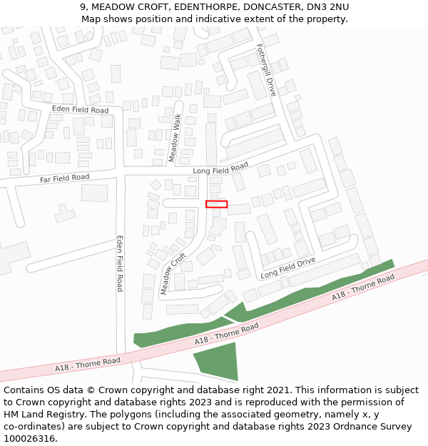 9, MEADOW CROFT, EDENTHORPE, DONCASTER, DN3 2NU: Location map and indicative extent of plot