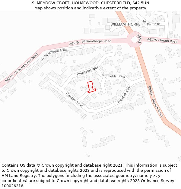 9, MEADOW CROFT, HOLMEWOOD, CHESTERFIELD, S42 5UN: Location map and indicative extent of plot