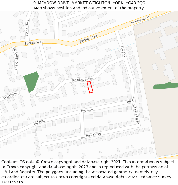 9, MEADOW DRIVE, MARKET WEIGHTON, YORK, YO43 3QG: Location map and indicative extent of plot