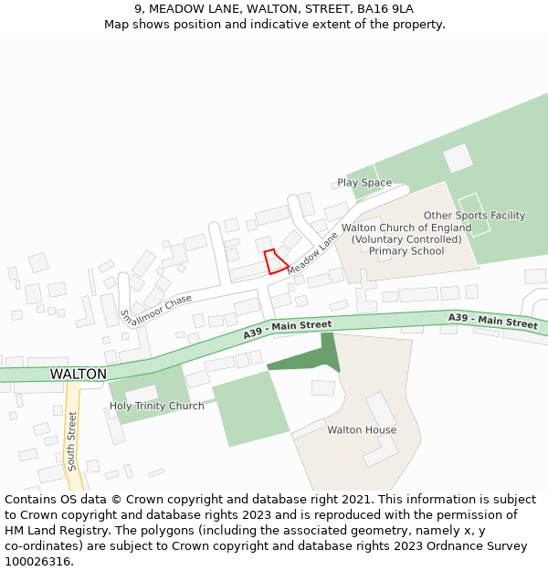 9, MEADOW LANE, WALTON, STREET, BA16 9LA: Location map and indicative extent of plot