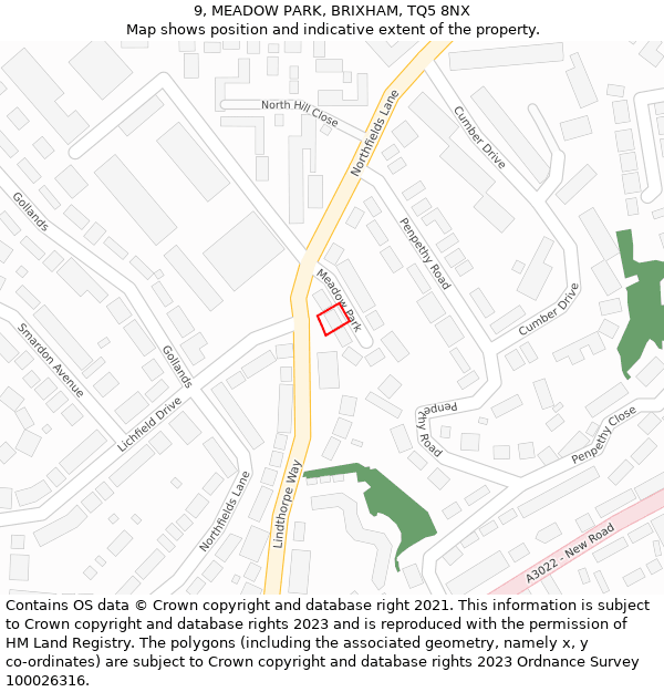 9, MEADOW PARK, BRIXHAM, TQ5 8NX: Location map and indicative extent of plot