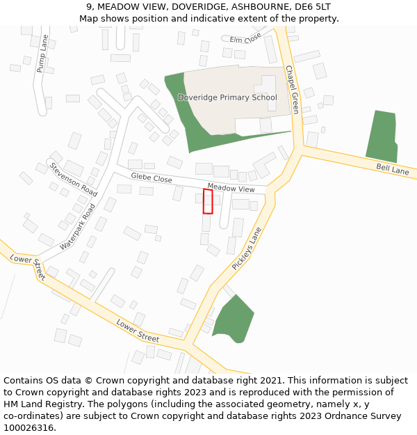9, MEADOW VIEW, DOVERIDGE, ASHBOURNE, DE6 5LT: Location map and indicative extent of plot