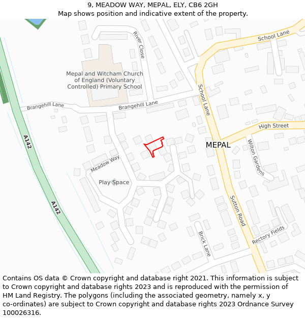 9, MEADOW WAY, MEPAL, ELY, CB6 2GH: Location map and indicative extent of plot