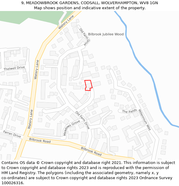 9, MEADOWBROOK GARDENS, CODSALL, WOLVERHAMPTON, WV8 1GN: Location map and indicative extent of plot