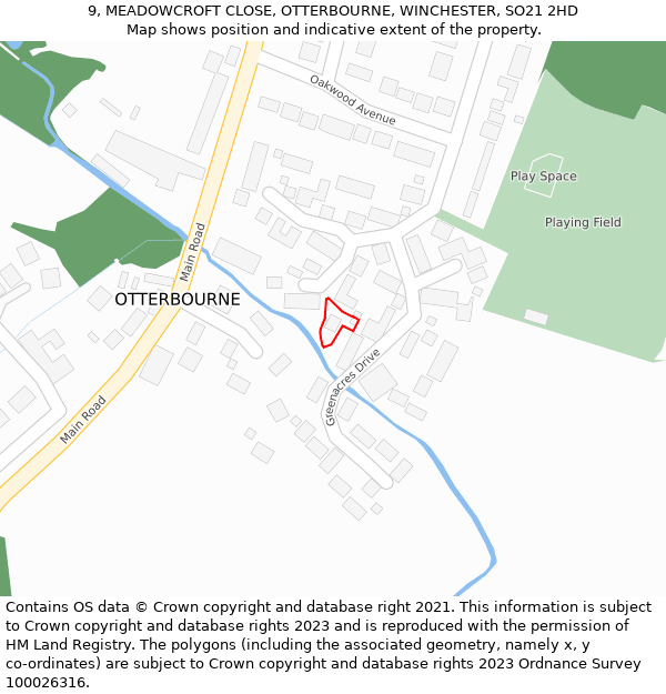 9, MEADOWCROFT CLOSE, OTTERBOURNE, WINCHESTER, SO21 2HD: Location map and indicative extent of plot
