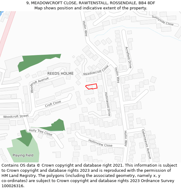 9, MEADOWCROFT CLOSE, RAWTENSTALL, ROSSENDALE, BB4 8DF: Location map and indicative extent of plot