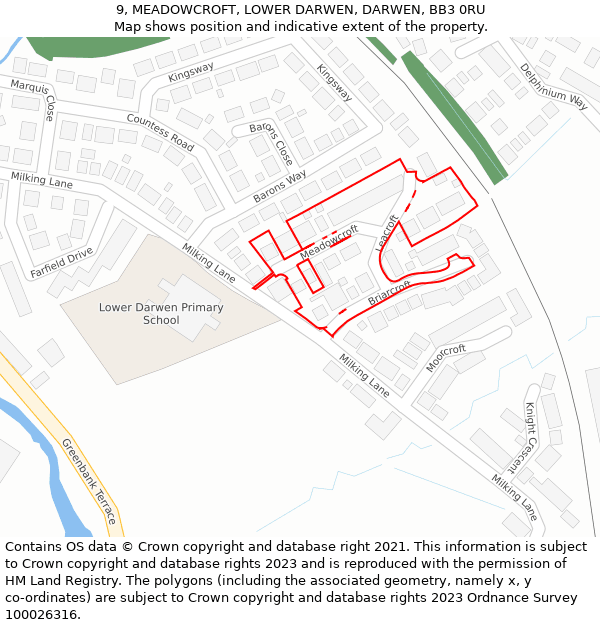 9, MEADOWCROFT, LOWER DARWEN, DARWEN, BB3 0RU: Location map and indicative extent of plot