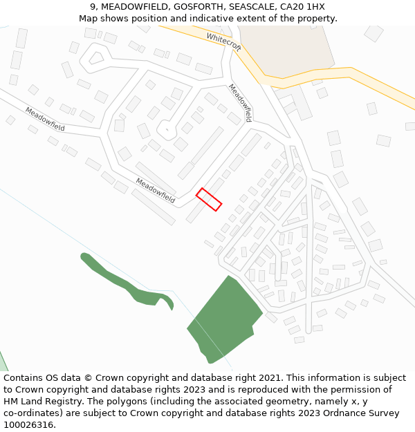 9, MEADOWFIELD, GOSFORTH, SEASCALE, CA20 1HX: Location map and indicative extent of plot