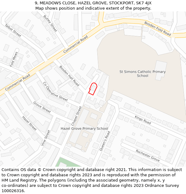 9, MEADOWS CLOSE, HAZEL GROVE, STOCKPORT, SK7 4JX: Location map and indicative extent of plot