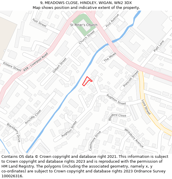 9, MEADOWS CLOSE, HINDLEY, WIGAN, WN2 3DX: Location map and indicative extent of plot