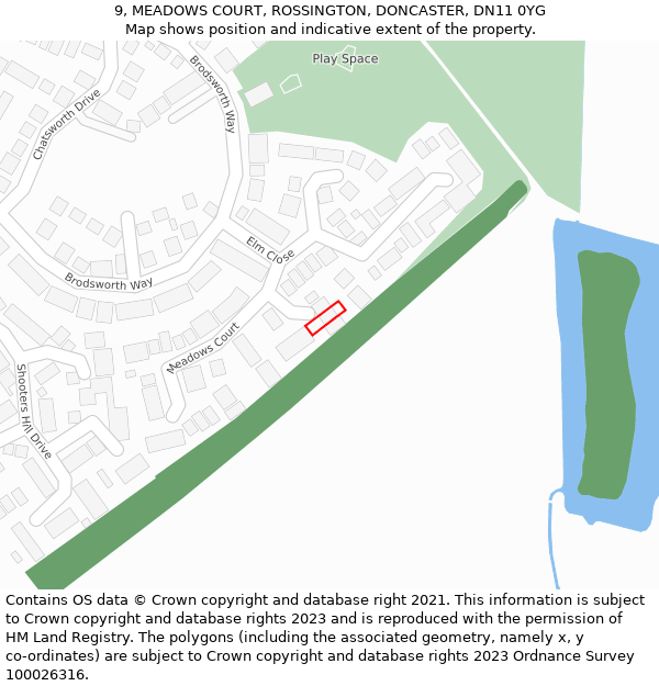 9, MEADOWS COURT, ROSSINGTON, DONCASTER, DN11 0YG: Location map and indicative extent of plot