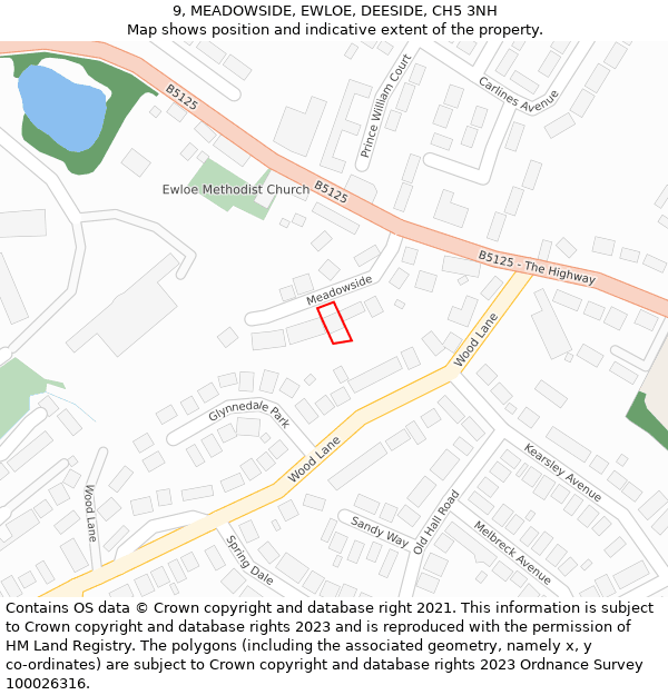 9, MEADOWSIDE, EWLOE, DEESIDE, CH5 3NH: Location map and indicative extent of plot