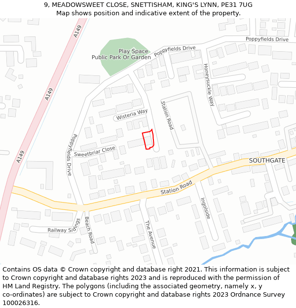 9, MEADOWSWEET CLOSE, SNETTISHAM, KING'S LYNN, PE31 7UG: Location map and indicative extent of plot