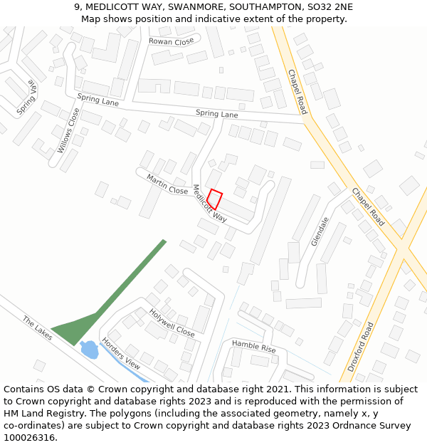 9, MEDLICOTT WAY, SWANMORE, SOUTHAMPTON, SO32 2NE: Location map and indicative extent of plot