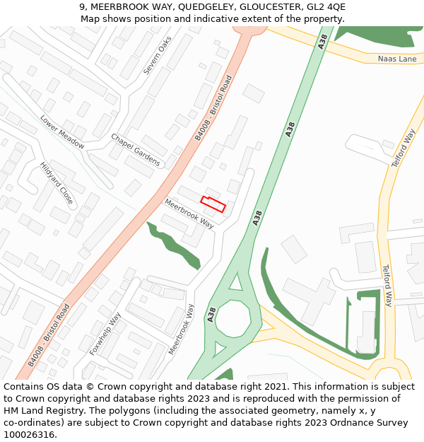 9, MEERBROOK WAY, QUEDGELEY, GLOUCESTER, GL2 4QE: Location map and indicative extent of plot