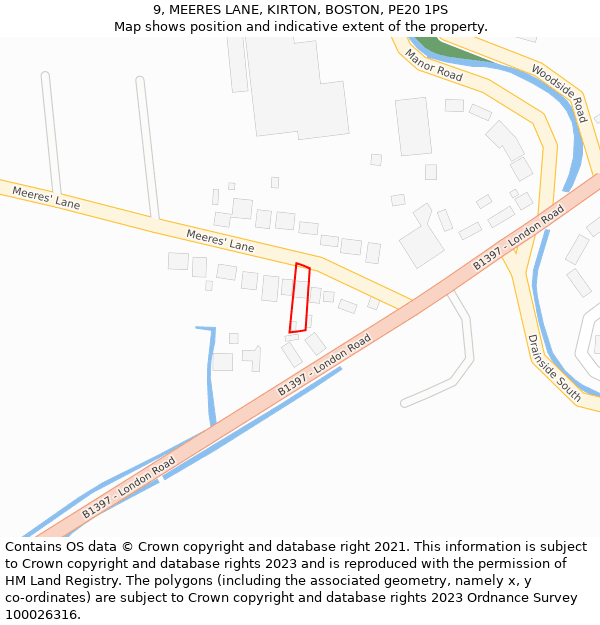 9, MEERES LANE, KIRTON, BOSTON, PE20 1PS: Location map and indicative extent of plot