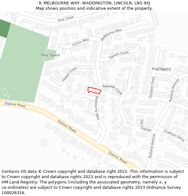 9, MELBOURNE WAY, WADDINGTON, LINCOLN, LN5 9XJ: Location map and indicative extent of plot