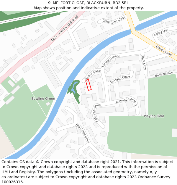 9, MELFORT CLOSE, BLACKBURN, BB2 5BL: Location map and indicative extent of plot