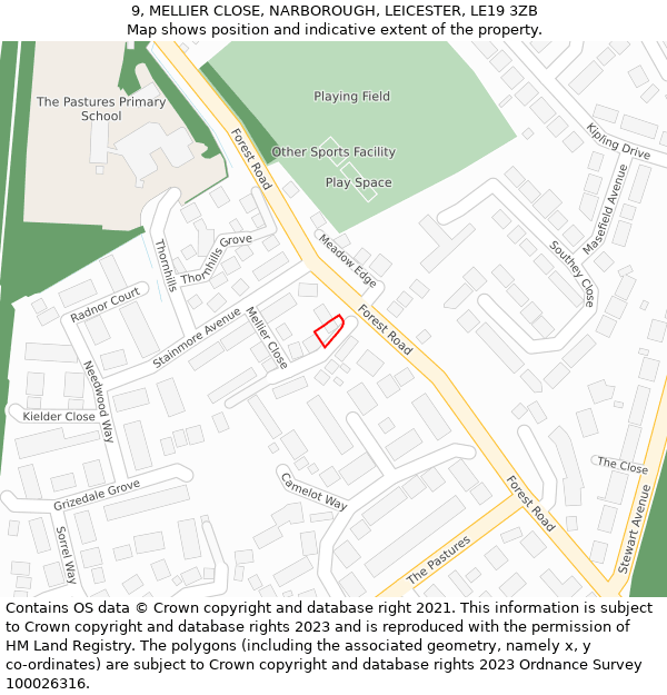 9, MELLIER CLOSE, NARBOROUGH, LEICESTER, LE19 3ZB: Location map and indicative extent of plot