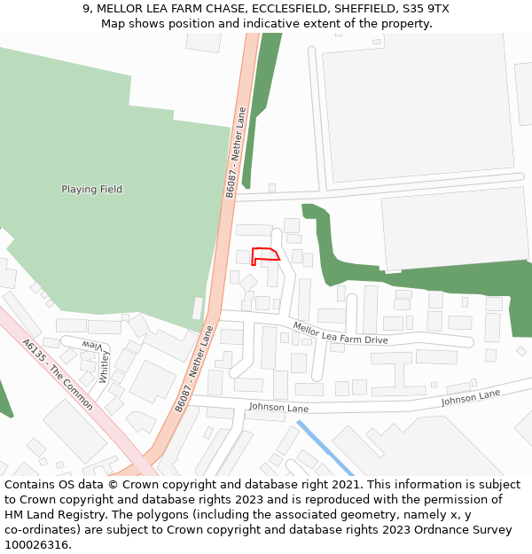 9, MELLOR LEA FARM CHASE, ECCLESFIELD, SHEFFIELD, S35 9TX: Location map and indicative extent of plot