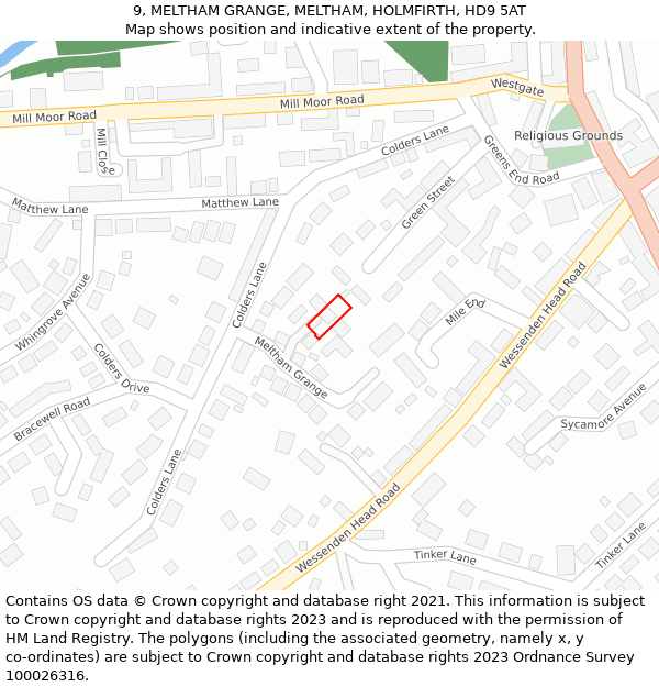 9, MELTHAM GRANGE, MELTHAM, HOLMFIRTH, HD9 5AT: Location map and indicative extent of plot