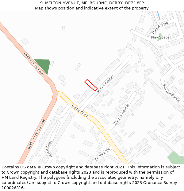 9, MELTON AVENUE, MELBOURNE, DERBY, DE73 8FP: Location map and indicative extent of plot