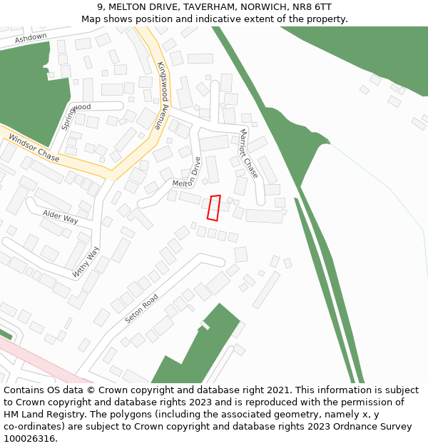 9, MELTON DRIVE, TAVERHAM, NORWICH, NR8 6TT: Location map and indicative extent of plot