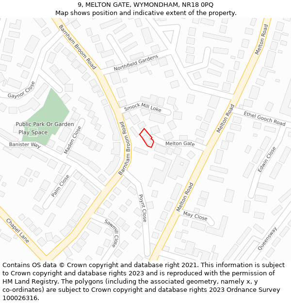 9, MELTON GATE, WYMONDHAM, NR18 0PQ: Location map and indicative extent of plot