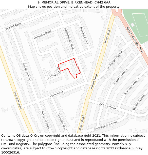 9, MEMORIAL DRIVE, BIRKENHEAD, CH42 6AA: Location map and indicative extent of plot