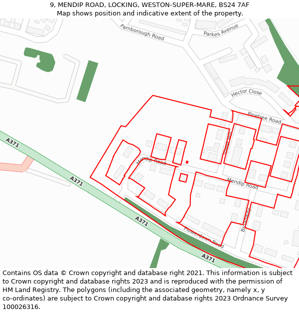 9, MENDIP ROAD, LOCKING, WESTON-SUPER-MARE, BS24 7AF: Location map and indicative extent of plot