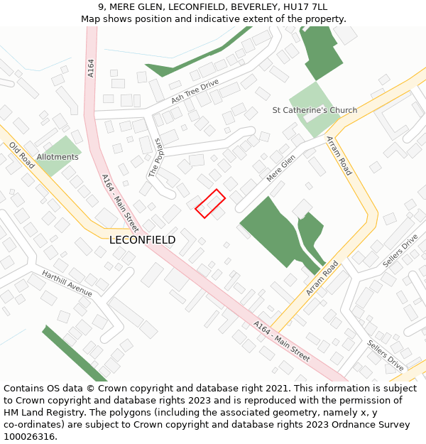 9, MERE GLEN, LECONFIELD, BEVERLEY, HU17 7LL: Location map and indicative extent of plot