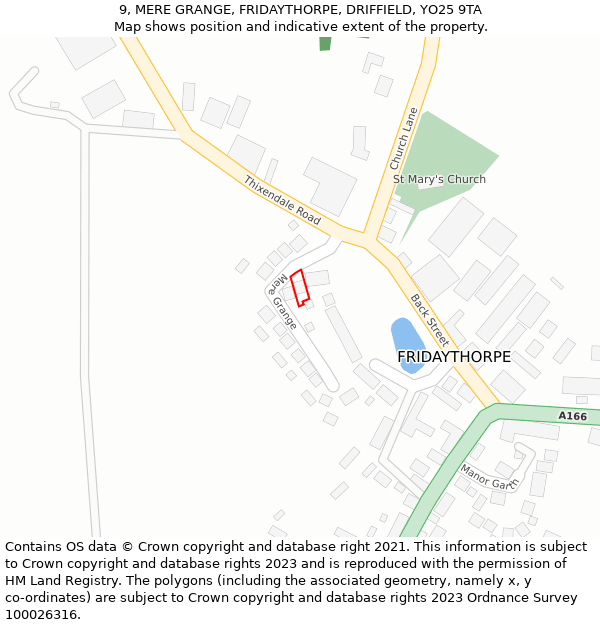 9, MERE GRANGE, FRIDAYTHORPE, DRIFFIELD, YO25 9TA: Location map and indicative extent of plot