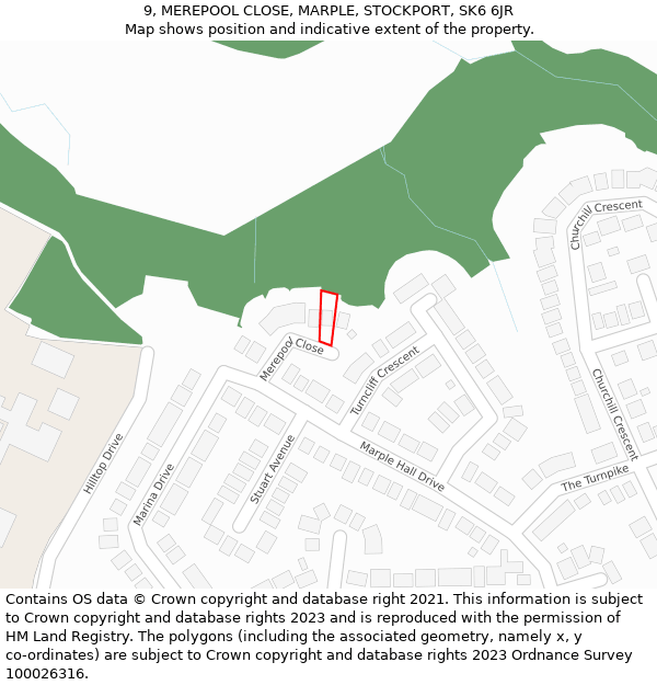 9, MEREPOOL CLOSE, MARPLE, STOCKPORT, SK6 6JR: Location map and indicative extent of plot