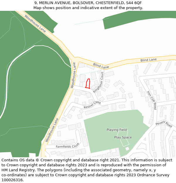 9, MERLIN AVENUE, BOLSOVER, CHESTERFIELD, S44 6QF: Location map and indicative extent of plot