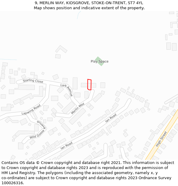 9, MERLIN WAY, KIDSGROVE, STOKE-ON-TRENT, ST7 4YL: Location map and indicative extent of plot