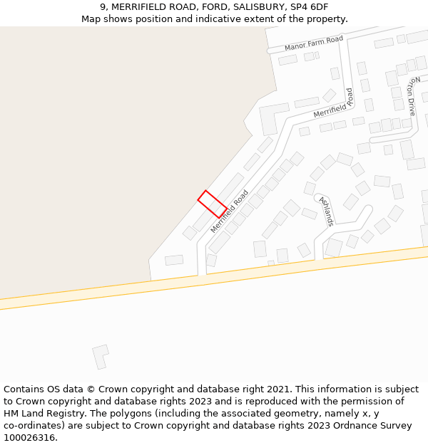 9, MERRIFIELD ROAD, FORD, SALISBURY, SP4 6DF: Location map and indicative extent of plot
