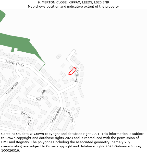 9, MERTON CLOSE, KIPPAX, LEEDS, LS25 7NR: Location map and indicative extent of plot