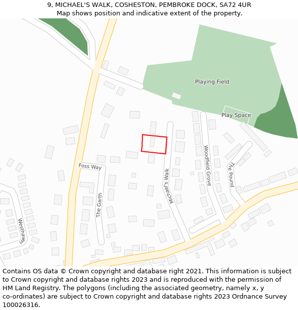 9, MICHAEL'S WALK, COSHESTON, PEMBROKE DOCK, SA72 4UR: Location map and indicative extent of plot