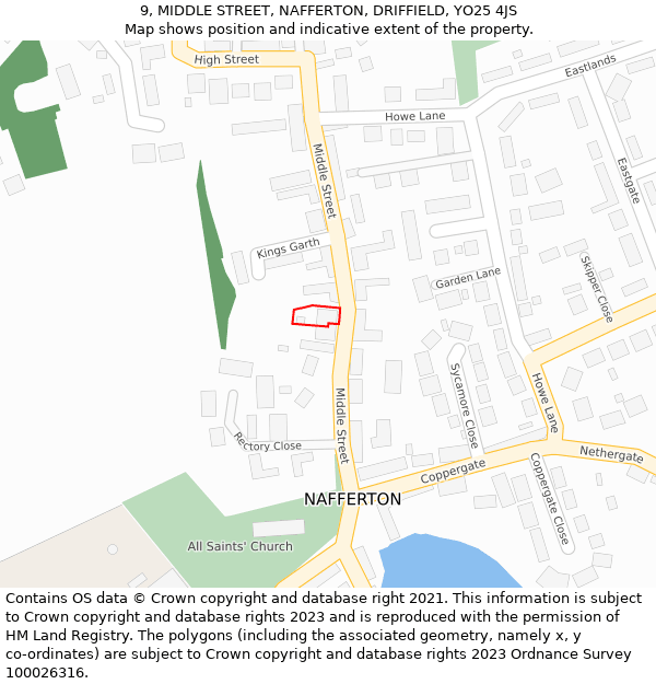 9, MIDDLE STREET, NAFFERTON, DRIFFIELD, YO25 4JS: Location map and indicative extent of plot