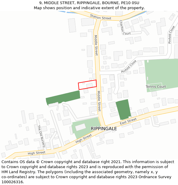 9, MIDDLE STREET, RIPPINGALE, BOURNE, PE10 0SU: Location map and indicative extent of plot