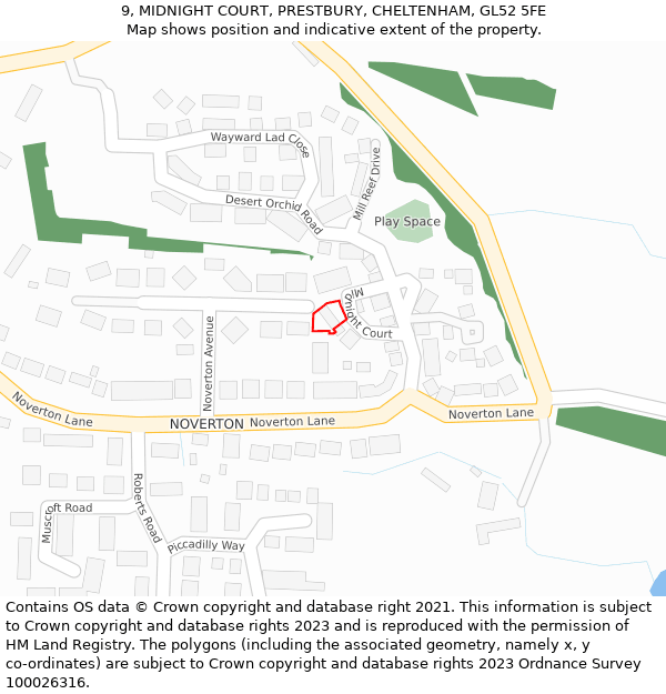 9, MIDNIGHT COURT, PRESTBURY, CHELTENHAM, GL52 5FE: Location map and indicative extent of plot