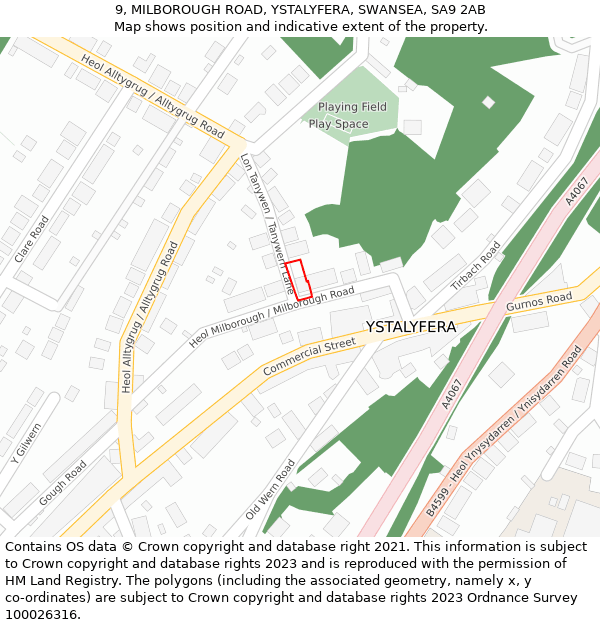 9, MILBOROUGH ROAD, YSTALYFERA, SWANSEA, SA9 2AB: Location map and indicative extent of plot