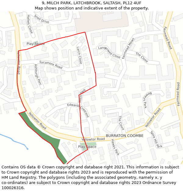 9, MILCH PARK, LATCHBROOK, SALTASH, PL12 4UF: Location map and indicative extent of plot